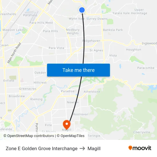 Zone E Golden Grove Interchange to Magill map