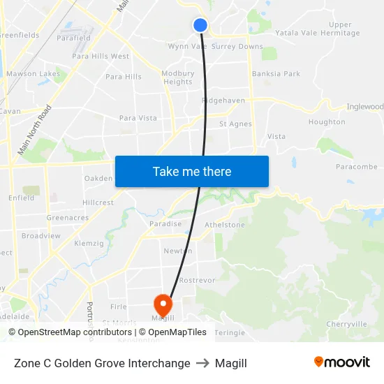 Zone C Golden Grove Interchange to Magill map