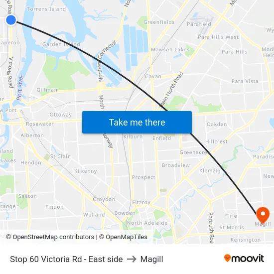 Stop 60 Victoria Rd - East side to Magill map