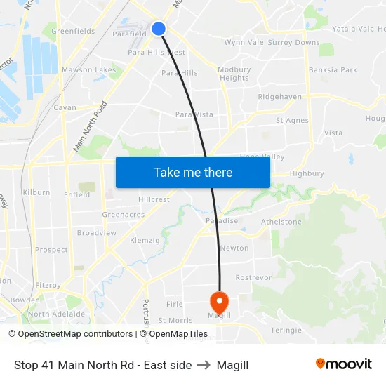 Stop 41 Main North Rd - East side to Magill map