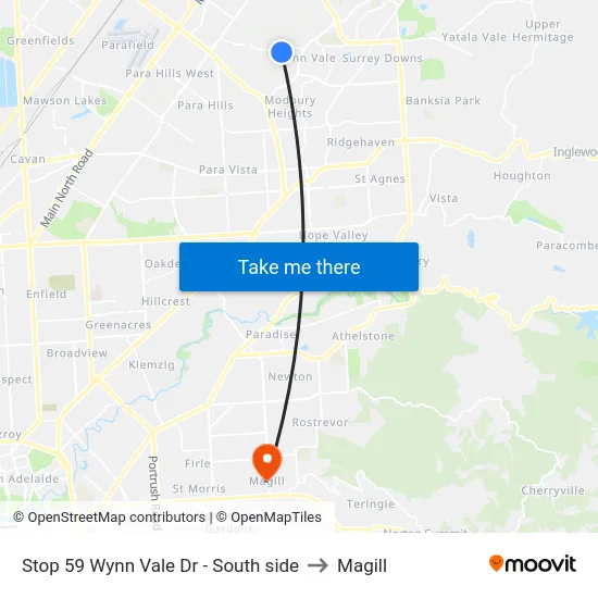 Stop 59 Wynn Vale Dr - South side to Magill map
