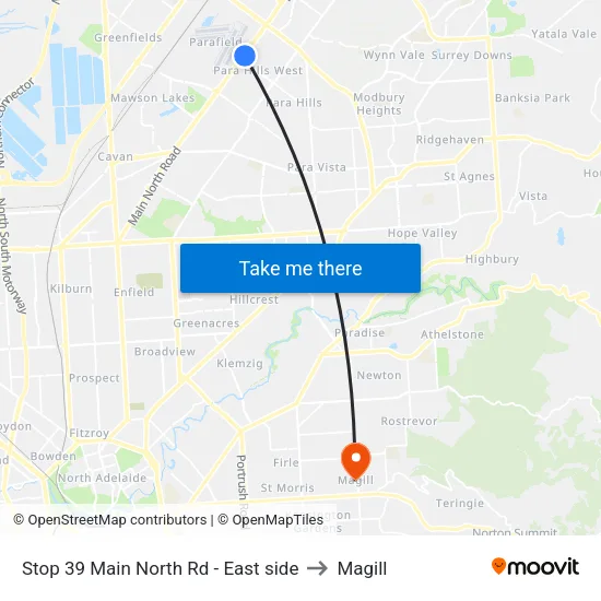 Stop 39 Main North Rd - East side to Magill map