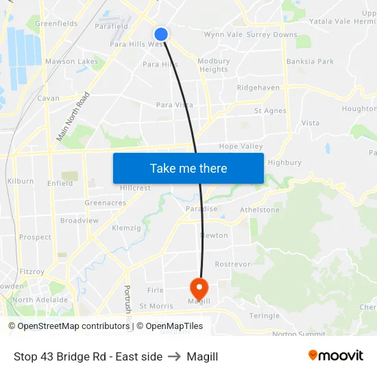 Stop 43 Bridge Rd - East side to Magill map