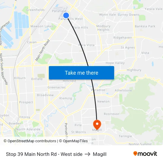 Stop 39 Main North Rd - West side to Magill map
