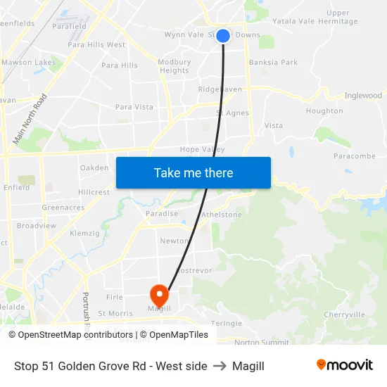 Stop 51 Golden Grove Rd - West side to Magill map