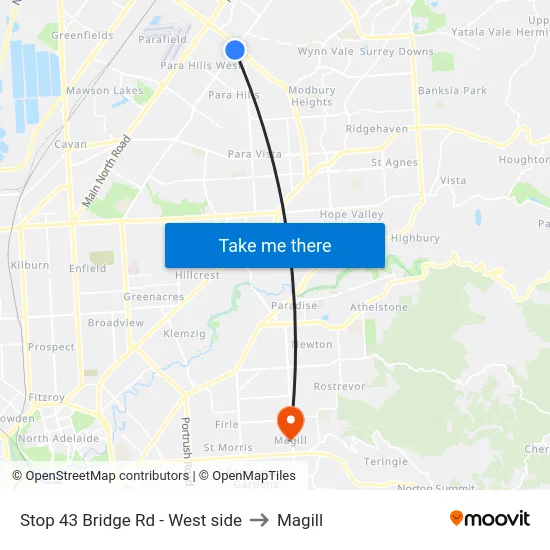 Stop 43 Bridge Rd - West side to Magill map