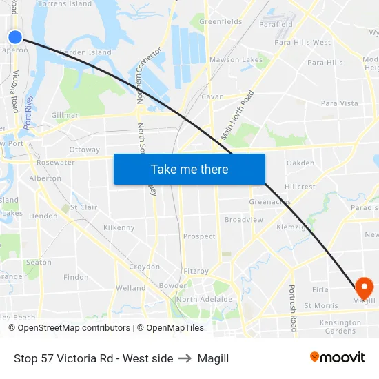 Stop 57 Victoria Rd - West side to Magill map