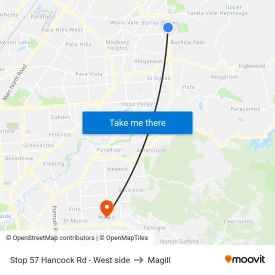 Stop 57 Hancock Rd - West side to Magill map