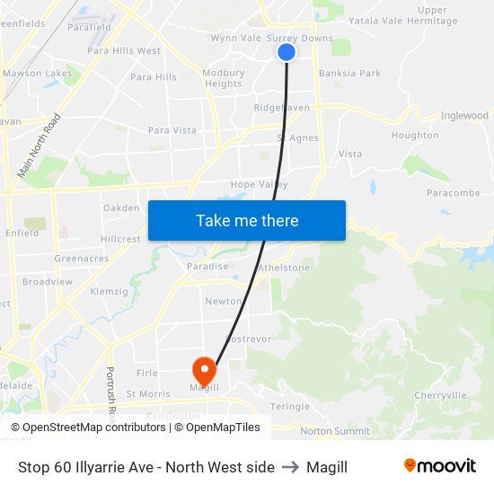 Stop 60 Illyarrie Ave - North West side to Magill map