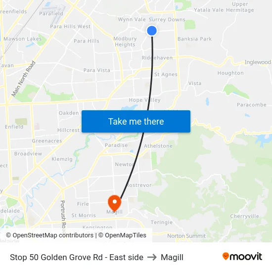 Stop 50 Golden Grove Rd - East side to Magill map