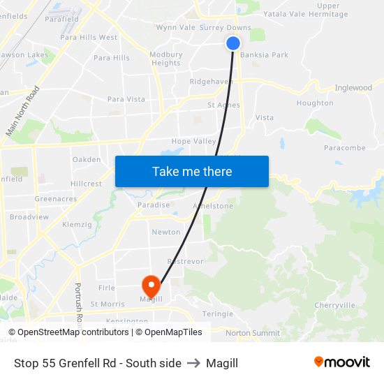 Stop 55 Grenfell Rd - South side to Magill map