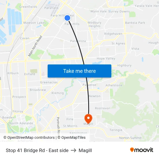 Stop 41 Bridge Rd - East side to Magill map