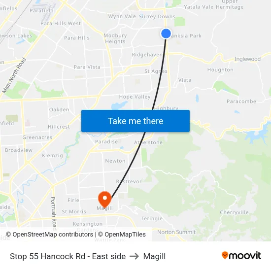Stop 55 Hancock Rd - East side to Magill map
