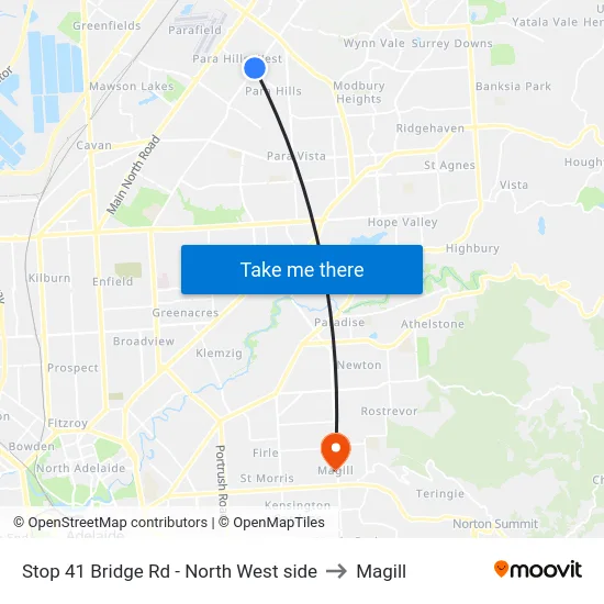 Stop 41 Bridge Rd - North West side to Magill map