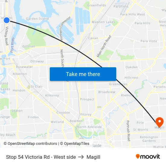Stop 54 Victoria Rd - West side to Magill map