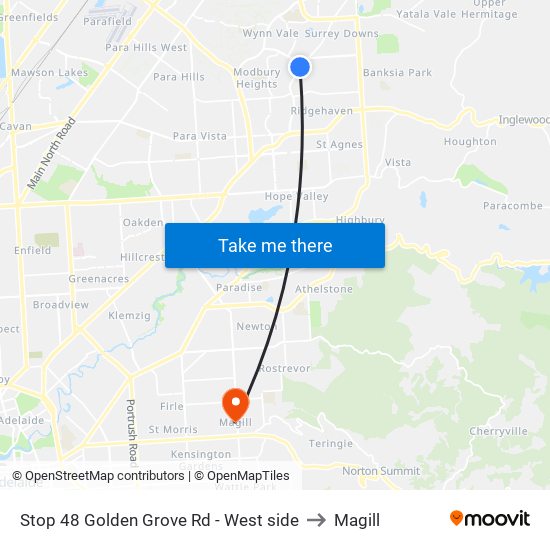Stop 48 Golden Grove Rd - West side to Magill map