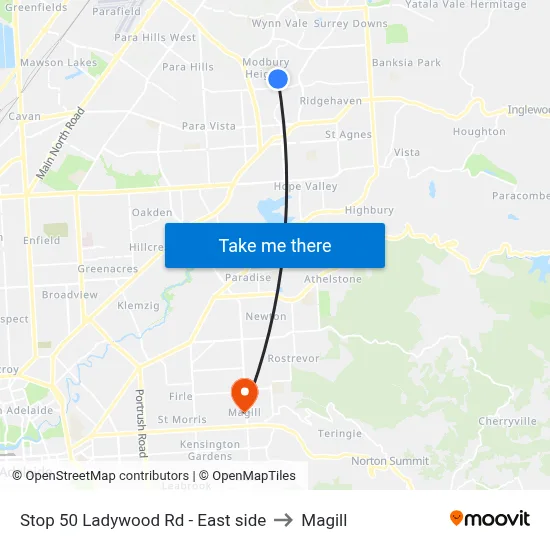 Stop 50 Ladywood Rd - East side to Magill map