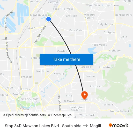 Stop 34D Mawson Lakes Blvd - South side to Magill map