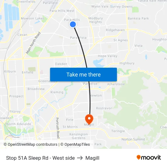 Stop 51A Sleep Rd - West side to Magill map