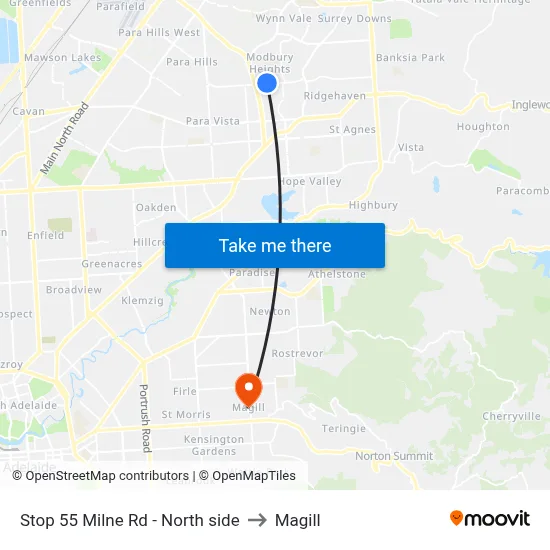 Stop 55 Milne Rd - North side to Magill map