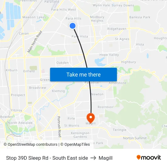 Stop 39D Sleep Rd - South East side to Magill map