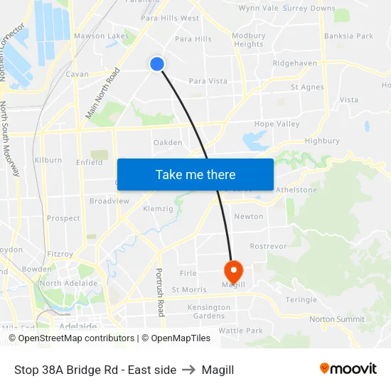 Stop 38A Bridge Rd - East side to Magill map
