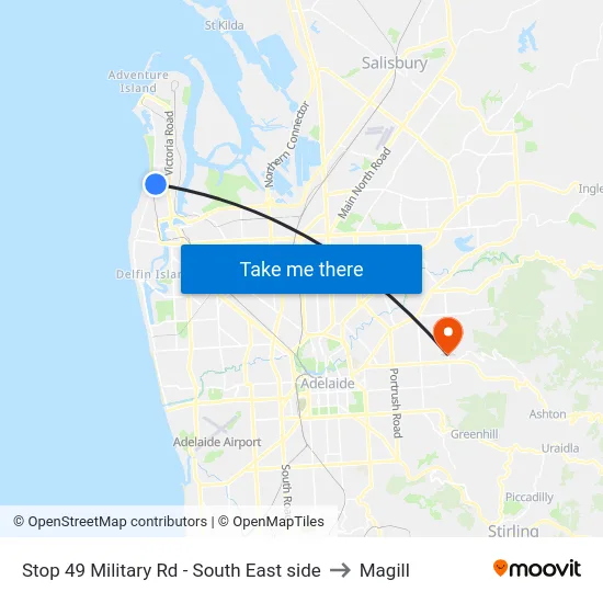 Stop 49 Military Rd - South East side to Magill map