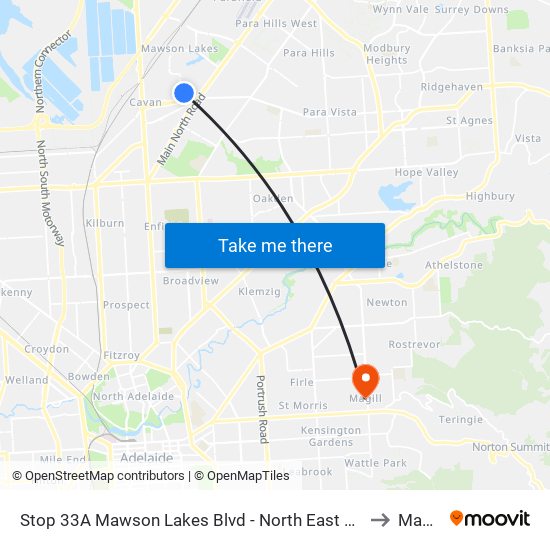 Stop 33A Mawson Lakes Blvd - North East side to Magill map