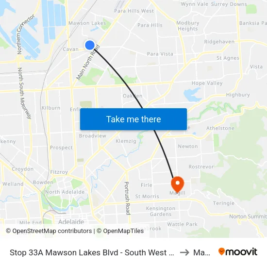 Stop 33A Mawson Lakes Blvd - South West side to Magill map