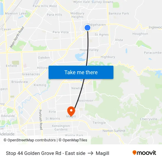 Stop 44 Golden Grove Rd - East side to Magill map