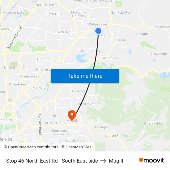 Stop 46 North East Rd - South East side to Magill map