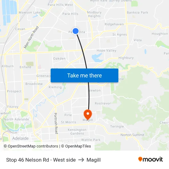 Stop 46 Nelson Rd - West side to Magill map