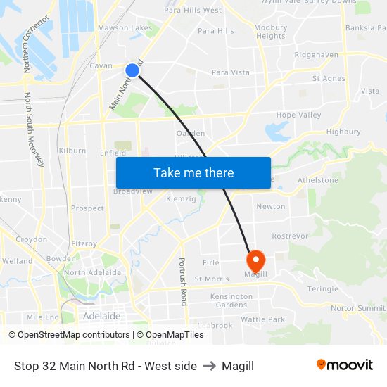 Stop 32 Main North Rd - West side to Magill map