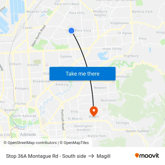 Stop 36A Montague Rd - South side to Magill map