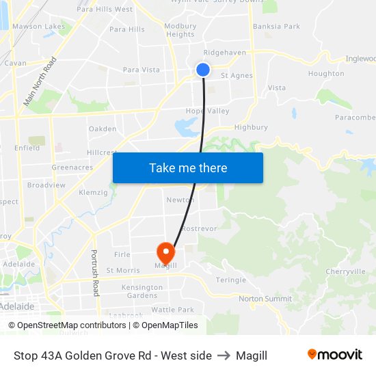 Stop 43A Golden Grove Rd - West side to Magill map