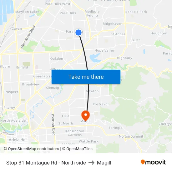 Stop 31 Montague Rd - North side to Magill map