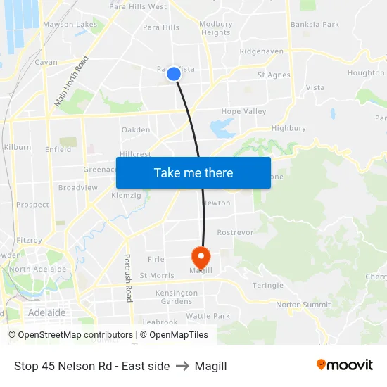 Stop 45 Nelson Rd - East side to Magill map