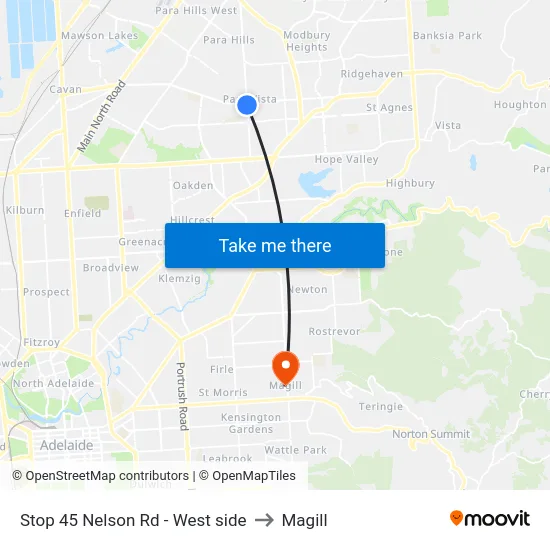 Stop 45 Nelson Rd - West side to Magill map