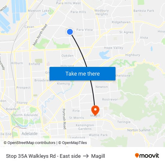 Stop 35A Walkleys Rd - East side to Magill map