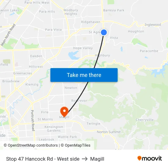 Stop 47 Hancock Rd - West side to Magill map