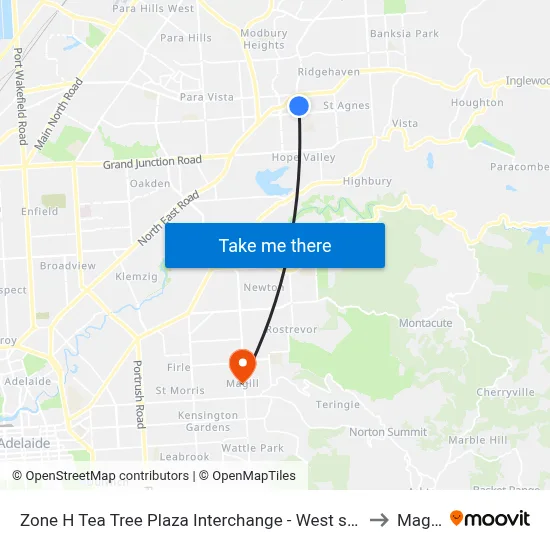 Zone H Tea Tree Plaza Interchange - West side to Magill map