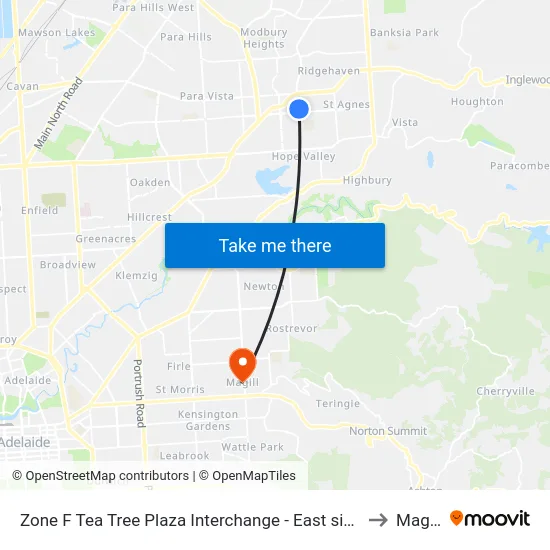 Zone F Tea Tree Plaza Interchange - East side to Magill map