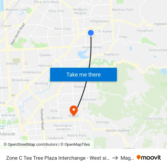 Zone C Tea Tree Plaza Interchange - West side to Magill map