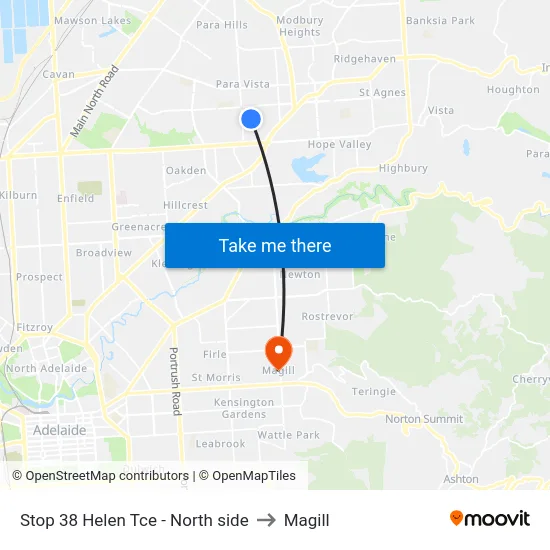 Stop 38 Helen Tce - North side to Magill map