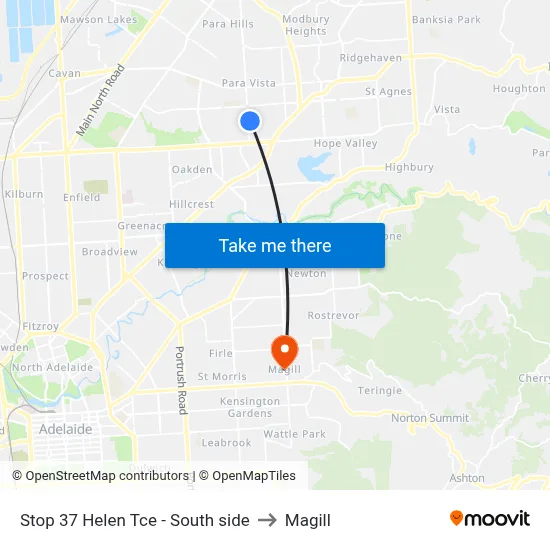 Stop 37 Helen Tce - South side to Magill map