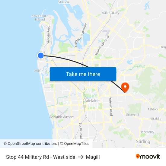 Stop 44 Military Rd - West side to Magill map