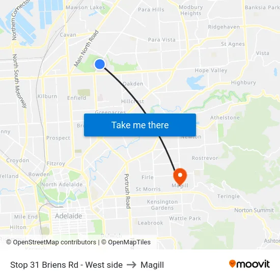 Stop 31 Briens Rd - West side to Magill map