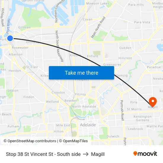 Stop 38 St Vincent St - South side to Magill map