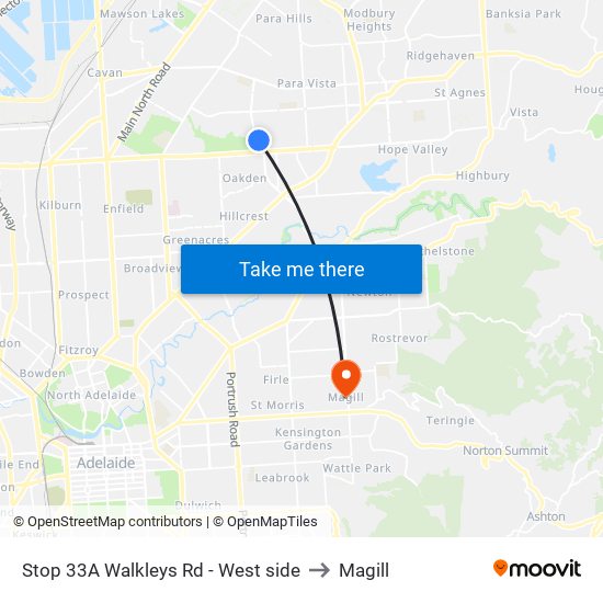 Stop 33A Walkleys Rd - West side to Magill map