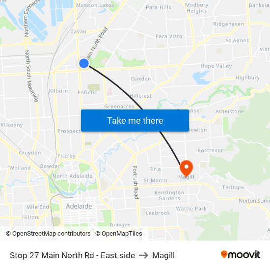 Stop 27 Main North Rd - East side to Magill map